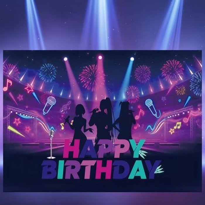 Kpop Music Theme Birthday Backdrop Purple Backdrop Musical Note Star Disco Prom Decorations Kpop Fans Birthday Party Decorations(7x5ft) by Sixartty - Image 4