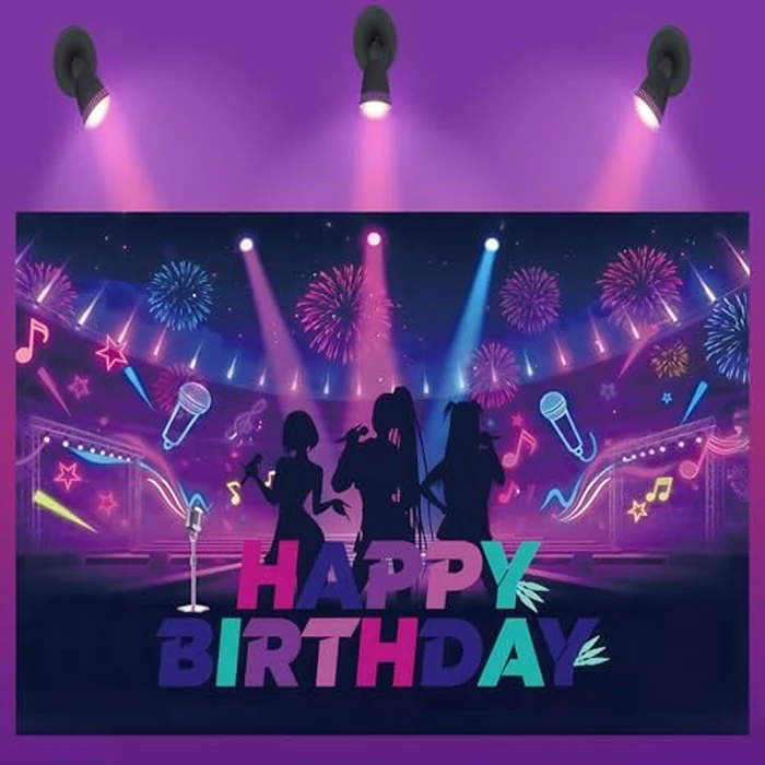 Kpop Music Theme Birthday Backdrop Purple Backdrop Musical Note Star Disco Prom Decorations Kpop Fans Birthday Party Decorations(7x5ft) by Sixartty - Image 5