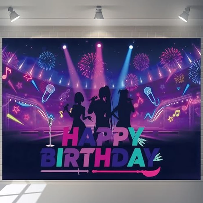 Kpop Music Theme Birthday Backdrop Purple Backdrop Musical Note Star Disco Prom Decorations Kpop Fans Birthday Party Decorations(7x5ft) by Sixartty - Image 7