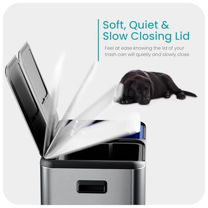 Home Zone Living 16 Gallon Kitchen Trash Can with Dual Compartments for Recycling, Stainless Steel, Silver, 60 Liters Total by Home Zone Living - Image 5