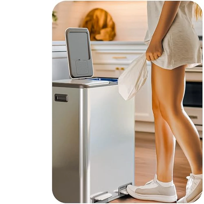 Home Zone Living 16 Gallon Kitchen Trash Can with Dual Compartments for Recycling, Stainless Steel, Silver, 60 Liters Total by Home Zone Living - Image 7