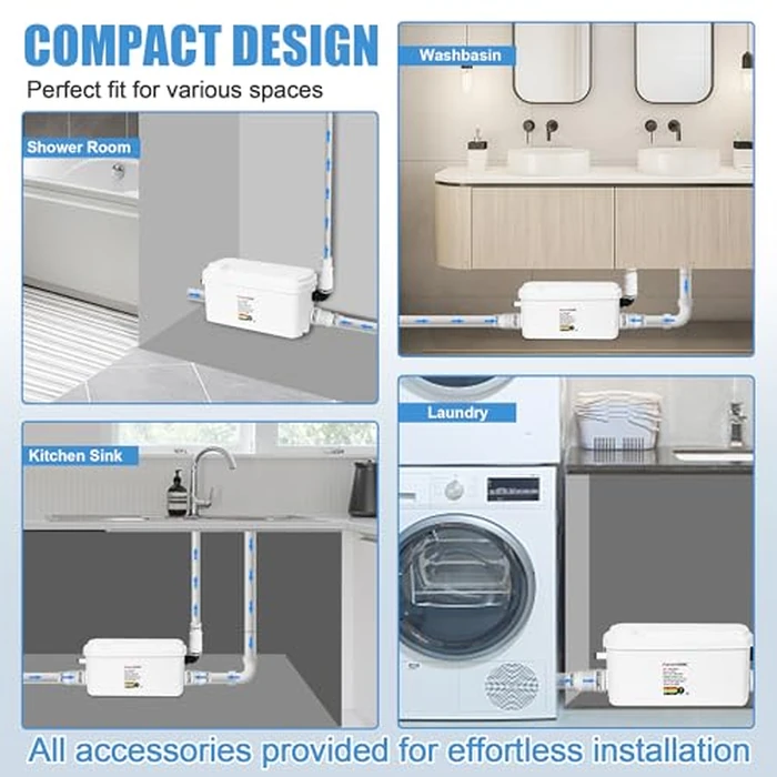 FavorCOOL Sink Sewerage Pump, 250W Sewerage Sump Pump Upflush to 22.9ft/7 m with 3 Water Inlets for Basement, Kitchen, Sink, Shower, Bathtub, Laundry, RV Toilet Sewage Treatment Pump Water Pump by FavorCOOL - Image 6