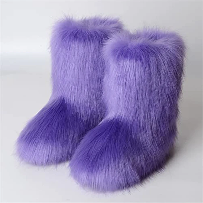 YESBOR Women's Faux Fur Boots Fluffy Mid-Calf Fuzzy Winter Snow Boots Outdoor Flat Shoes Light Purple 9.5 by YESBOR - Image 2