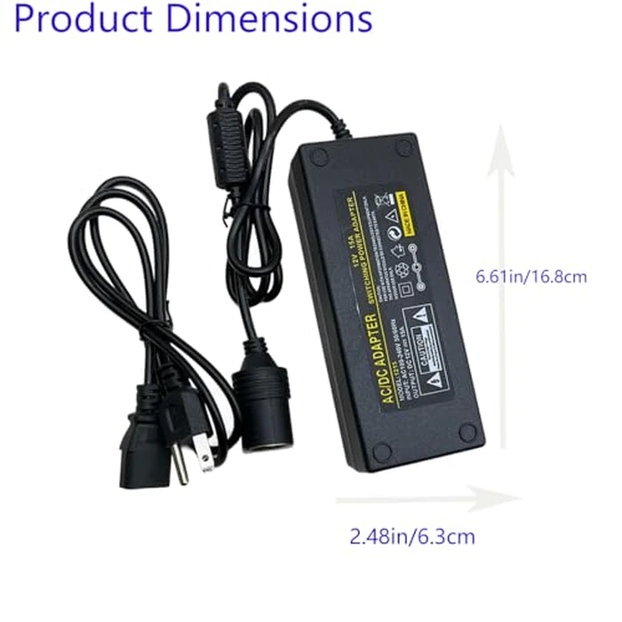 Suweiyuanshiyi 180W AC to DC Converter, 100V ~ 240V to 12V 15A Car Cigarette Lighter Socket AC/DC Power Supply Adapter for Car Refrigerator, Tire Inflator, Vacuum Cleaner and Other Devices Black by suweiyuanshiyi - Image 3