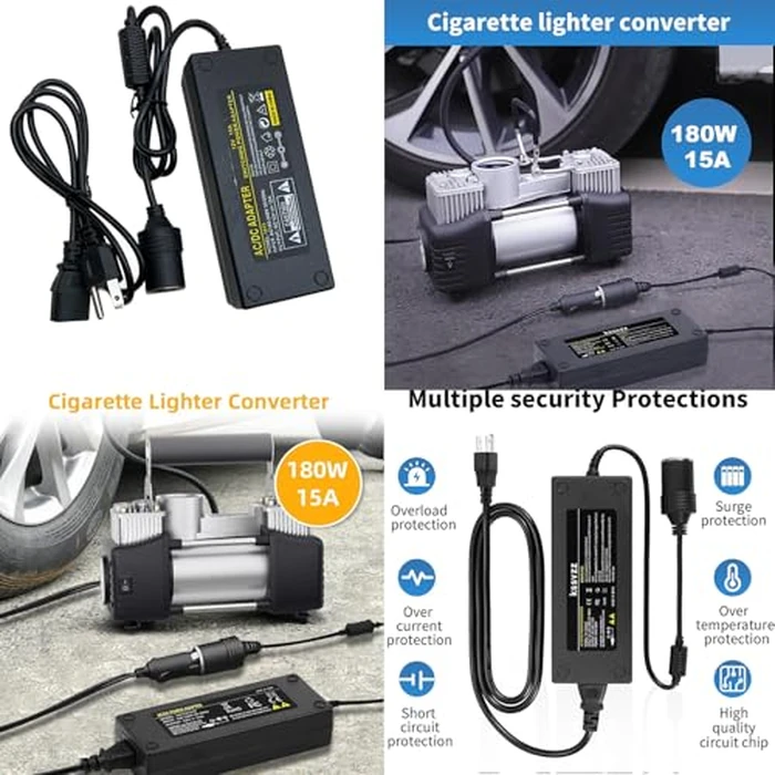 Suweiyuanshiyi 180W AC to DC Converter, 100V ~ 240V to 12V 15A Car Cigarette Lighter Socket AC/DC Power Supply Adapter for Car Refrigerator, Tire Inflator, Vacuum Cleaner and Other Devices Black by suweiyuanshiyi - Image 4