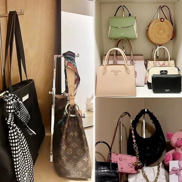 K KAIDIYIN Purse Display Stand - 2 Pack Solid Black Bag Display Rack Stands, Counter Adjustable Height Stainless Steel Purse Handbag Holder Display Stand by K KAIDIYIN - Image 7