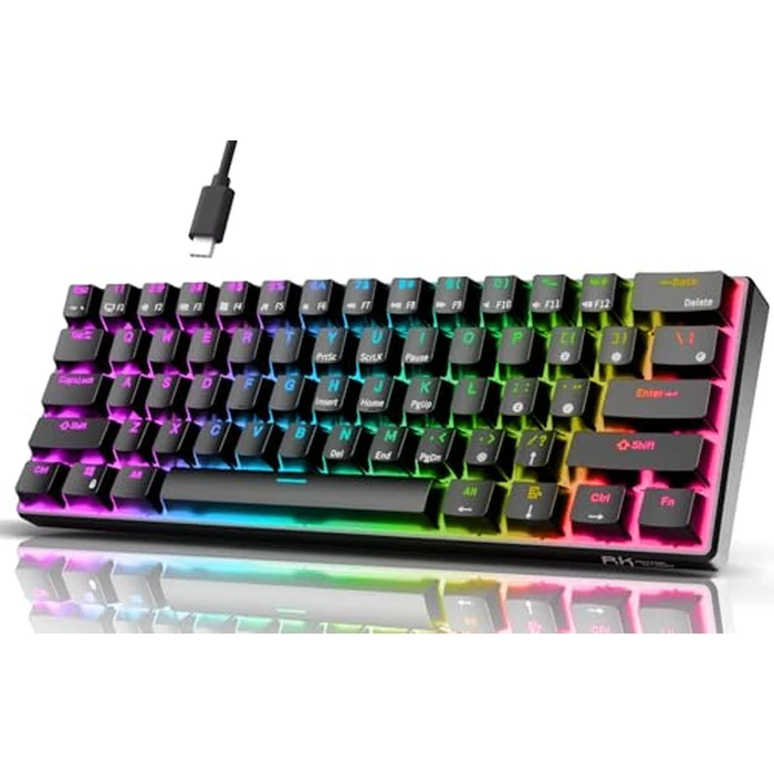 RK ROYAL KLUDGE RK61 Wired 60% Mechanical Gaming Keyboard Programmable QMK/VIA RGB Backlit 61 Keys Ultra-Compact Hot Swappable Red Switch Black by RK ROYAL KLUDGE - Used - Acceptable condition - CA$38.24