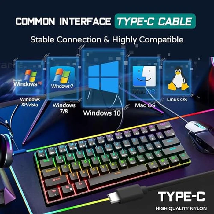 RK ROYAL KLUDGE RK61 Wired 60% Mechanical Gaming Keyboard Programmable QMK/VIA RGB Backlit 61 Keys Ultra-Compact Hot Swappable Red Switch Black by RK ROYAL KLUDGE - Image 6