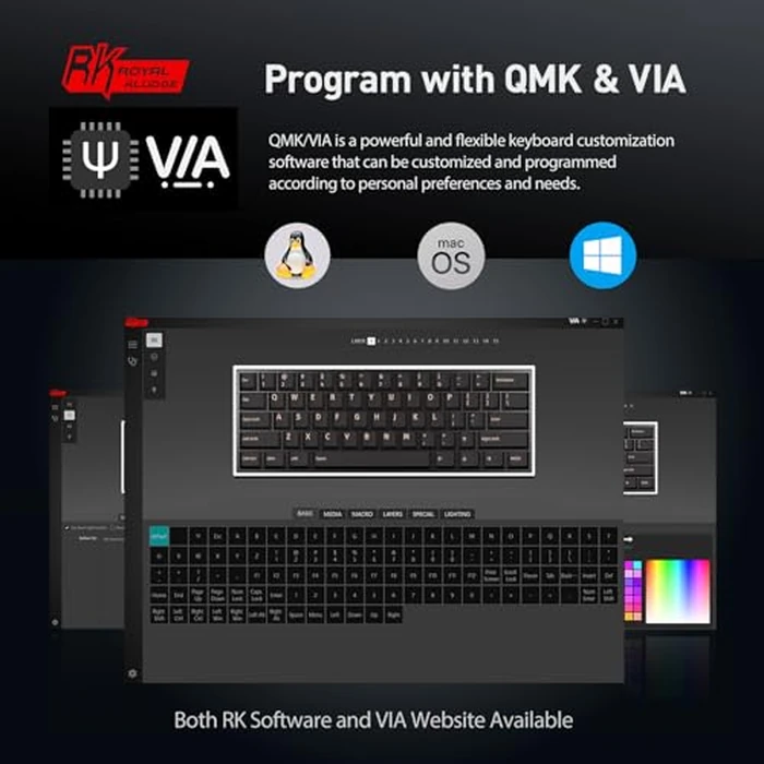 RK ROYAL KLUDGE RK61 Wired 60% Mechanical Gaming Keyboard Programmable QMK/VIA RGB Backlit 61 Keys Ultra-Compact Hot Swappable Red Switch Black by RK ROYAL KLUDGE - Image 7