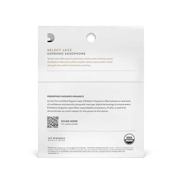 D'Addario Organic Select Jazz Filed Soprano Saxophone Reeds - Sax Reeds - Individually Sealed - 3 Soft, 3 Pack by D'Addario - Image 2