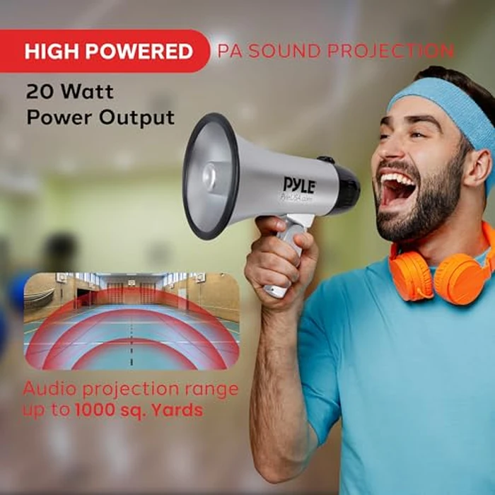 Portable Megaphone Speaker Siren Bullhorn - Compact and Battery Operated with 20 Watt Power, Microphone, 2 Modes, PA Sound and Foldable Handle for Cheerleading and Police Use - Pyle PMP23SL (Silver) by Pyle - Image 2