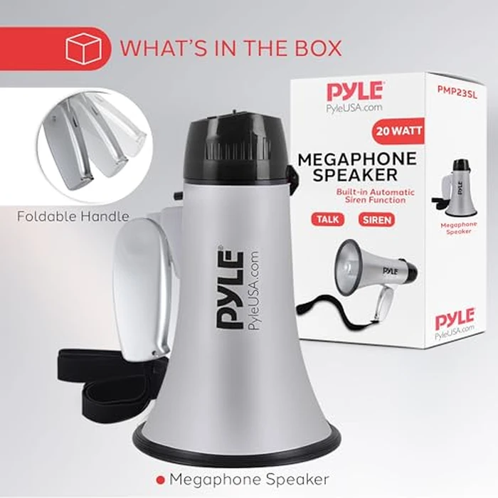 Portable Megaphone Speaker Siren Bullhorn - Compact and Battery Operated with 20 Watt Power, Microphone, 2 Modes, PA Sound and Foldable Handle for Cheerleading and Police Use - Pyle PMP23SL (Silver) by Pyle - Image 6