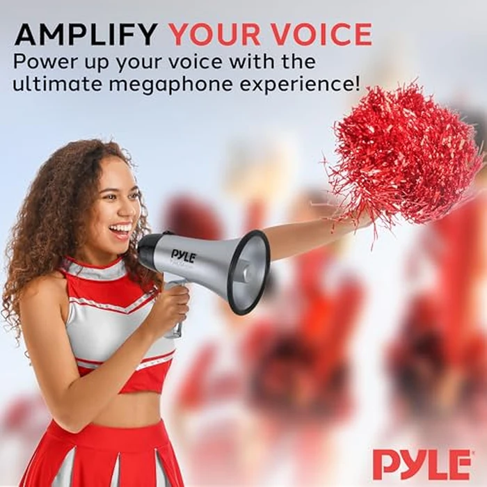 Portable Megaphone Speaker Siren Bullhorn - Compact and Battery Operated with 20 Watt Power, Microphone, 2 Modes, PA Sound and Foldable Handle for Cheerleading and Police Use - Pyle PMP23SL (Silver) by Pyle - Image 7