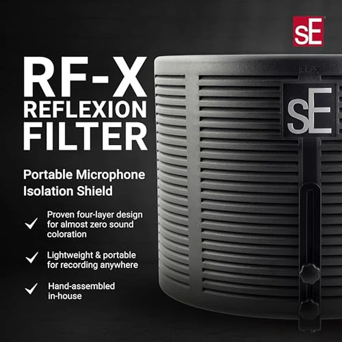 sE Electronics RF-X Reflexion Filter - Portable Microphone Isolation Shield for Recording Music, Podcasts & Voice-Overs - Four-Layer Acoustic Sound Shield for Home Recording Studio Equipment (Black) by SE ELECTRONICS - Image 2
