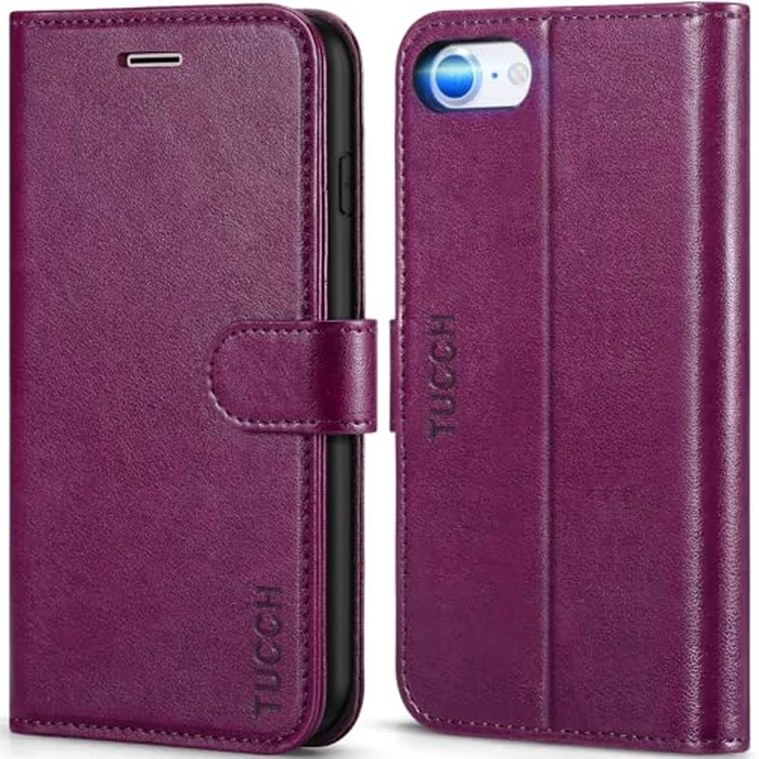 TUCCH Wallet Case for iPhone8/7 iPhone SE 2022/SE 2020, [RFID Blocking] [4 Card Slots] Flip Cover RFID Blocking Magnetic Closure Shock-Absorbent Case Compatible with iPhone 7/8/SE2/SE3 - Plum Purple by TUCCH - Used - Good condition - CA$11.23