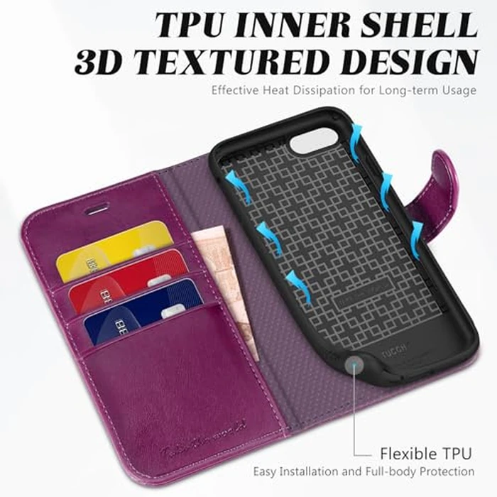 TUCCH Wallet Case for iPhone8/7 iPhone SE 2022/SE 2020, [RFID Blocking] [4 Card Slots] Flip Cover RFID Blocking Magnetic Closure Shock-Absorbent Case Compatible with iPhone 7/8/SE2/SE3 - Plum Purple by TUCCH - Image 5