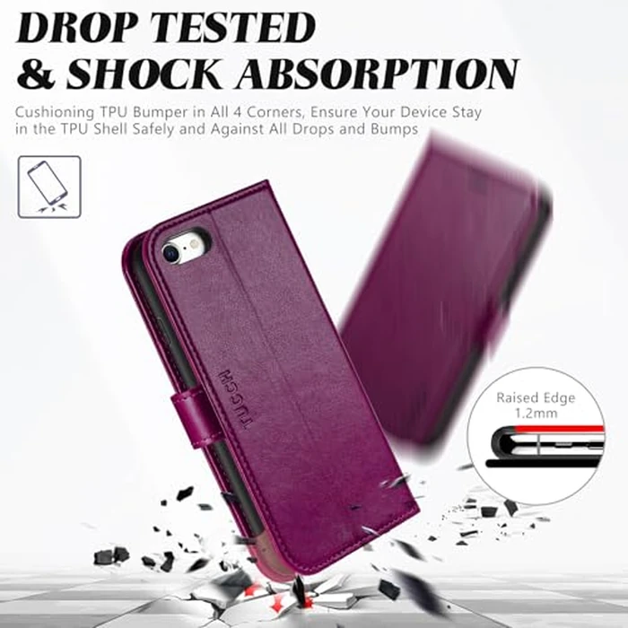 TUCCH Wallet Case for iPhone8/7 iPhone SE 2022/SE 2020, [RFID Blocking] [4 Card Slots] Flip Cover RFID Blocking Magnetic Closure Shock-Absorbent Case Compatible with iPhone 7/8/SE2/SE3 - Plum Purple by TUCCH - Image 6