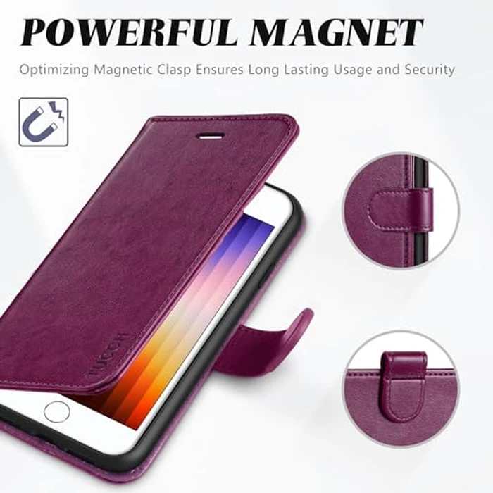 TUCCH Wallet Case for iPhone8/7 iPhone SE 2022/SE 2020, [RFID Blocking] [4 Card Slots] Flip Cover RFID Blocking Magnetic Closure Shock-Absorbent Case Compatible with iPhone 7/8/SE2/SE3 - Plum Purple by TUCCH - Image 7