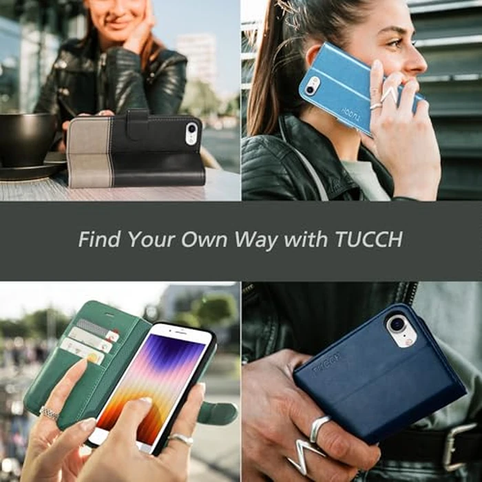 TUCCH Wallet Case for iPhone8/7 iPhone SE 2022/SE 2020, [RFID Blocking] [4 Card Slots] Flip Cover RFID Blocking Magnetic Closure Shock-Absorbent Case Compatible with iPhone 7/8/SE2/SE3 - Plum Purple by TUCCH - Image 9