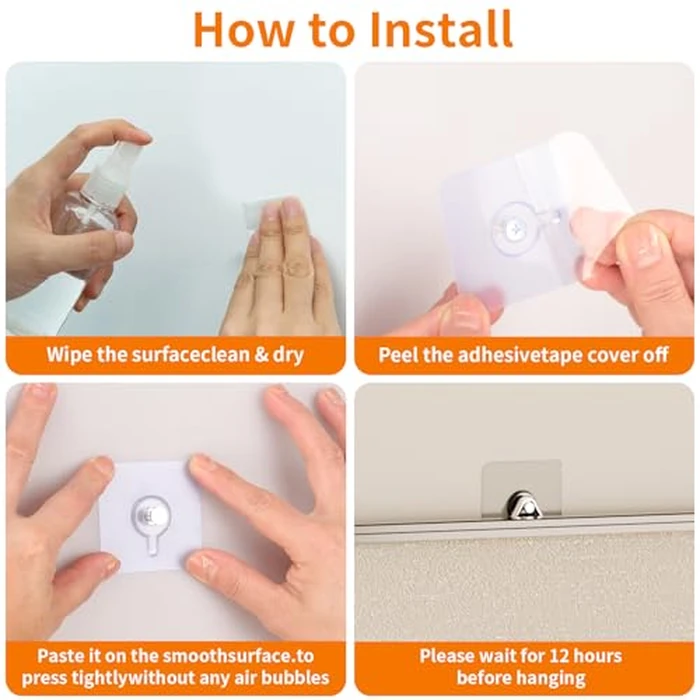 24PCS Picture Hangers Without Nails, Wall Hangers Without Nails, Adhesive Wall Hooks, to use Inside Kitchen, Bathroom, Home and Office (8mm) by coolpa - Image 8