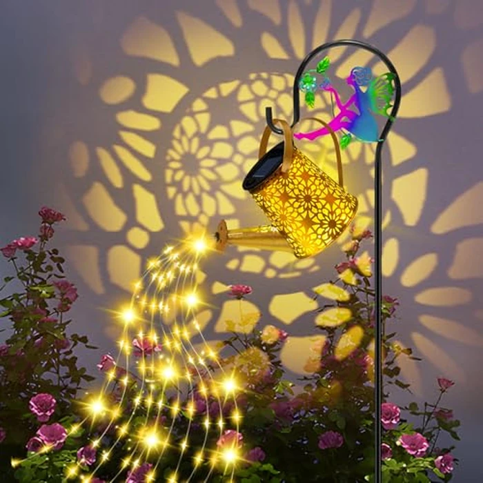 Solar Lights Garden Decorative, Solar Watering Can with Cascading Lights, Waterproof Metal Lantern with Fairy Shepherd Hook, Outdoor Decor for Yard, Patio, Lawn, and Pathway, Gardening Gifts for Mom by ostritec - Image 1