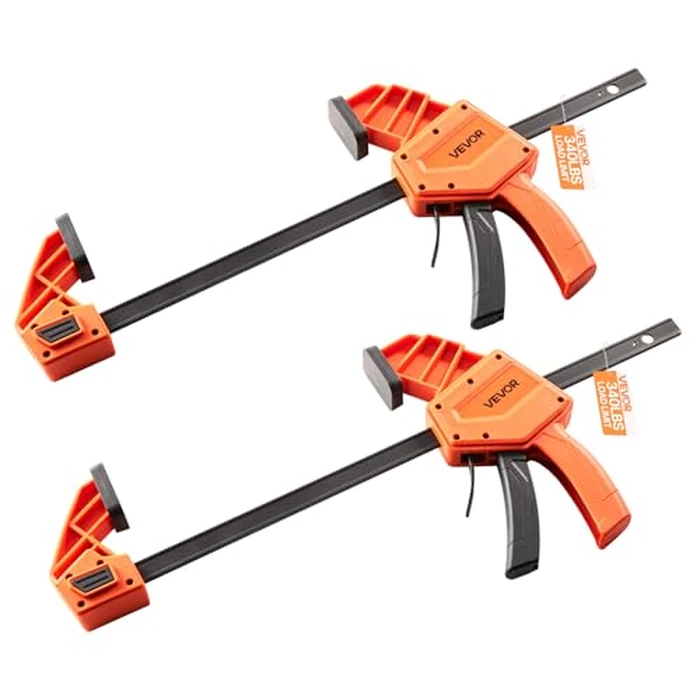 VEVOR Bar Clamps for Woodworking, 2-Pack 12 inch One-Handed Clamp/Spreader, Quick-Grip F-Clamp with 340 lbs Load Limit, Premium Plastic and Carbon Steel, for Woodworking Metal Working, Orange + Black by VEVOR - Image 1