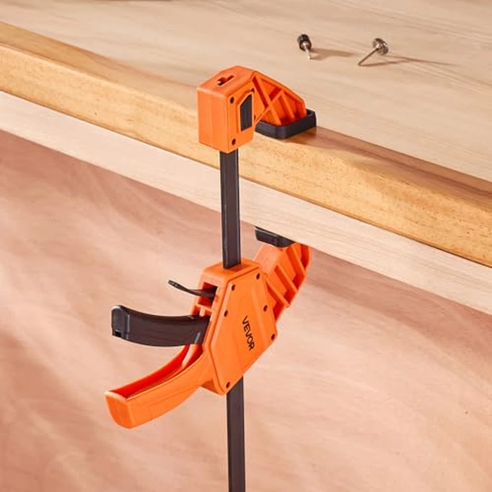 VEVOR Bar Clamps for Woodworking, 2-Pack 12 inch One-Handed Clamp/Spreader, Quick-Grip F-Clamp with 340 lbs Load Limit, Premium Plastic and Carbon Steel, for Woodworking Metal Working, Orange + Black by VEVOR - Image 3