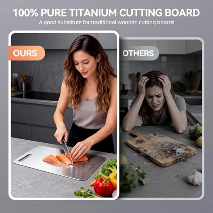 Titanium Cutting Boards Set of 3, 100% Pure Titanium Kitchen Cutting Board, Double-Sided Non-Toxic Cutting Board, Ideal for Slicing and Dicing Meats, Features Handle, Dishwasher Safe by GoodArtificer - Image 2