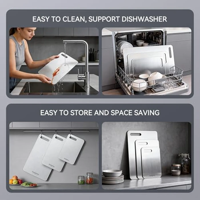 Titanium Cutting Boards Set of 3, 100% Pure Titanium Kitchen Cutting Board, Double-Sided Non-Toxic Cutting Board, Ideal for Slicing and Dicing Meats, Features Handle, Dishwasher Safe by GoodArtificer - Image 5