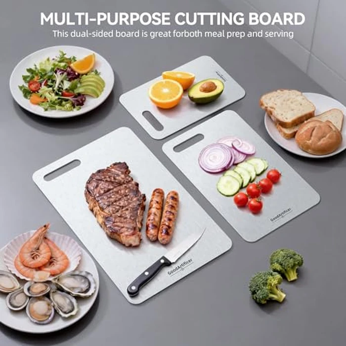 Titanium Cutting Boards Set of 3, 100% Pure Titanium Kitchen Cutting Board, Double-Sided Non-Toxic Cutting Board, Ideal for Slicing and Dicing Meats, Features Handle, Dishwasher Safe by GoodArtificer - Image 7