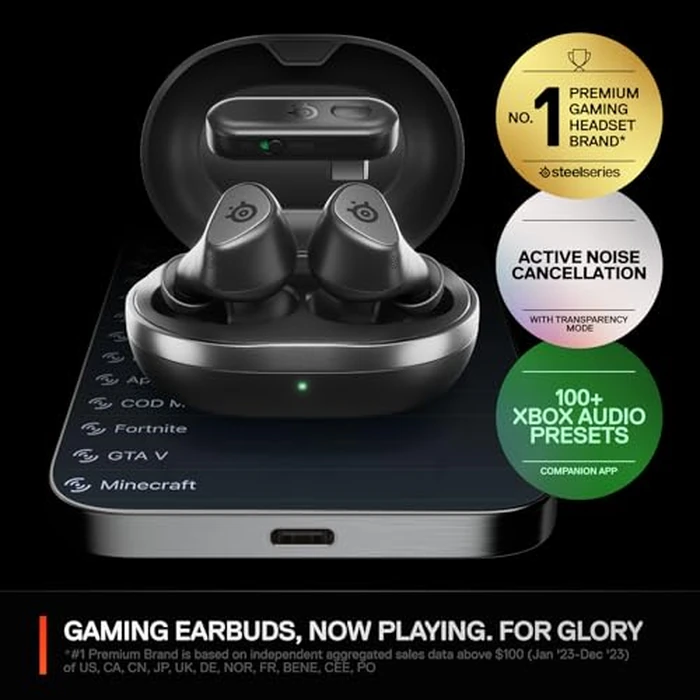 Arctis GameBuds for Xbox/PC/PS5/Switch/Mobile - Quick-Switch 2.4GHz + Bluetooth 5.3 - Active Noise Cancelling - Mobile App w/Sound Presets - Water Resistant IP55 - 40H Battery with Qi Charging Case by SteelSeries - Image 2