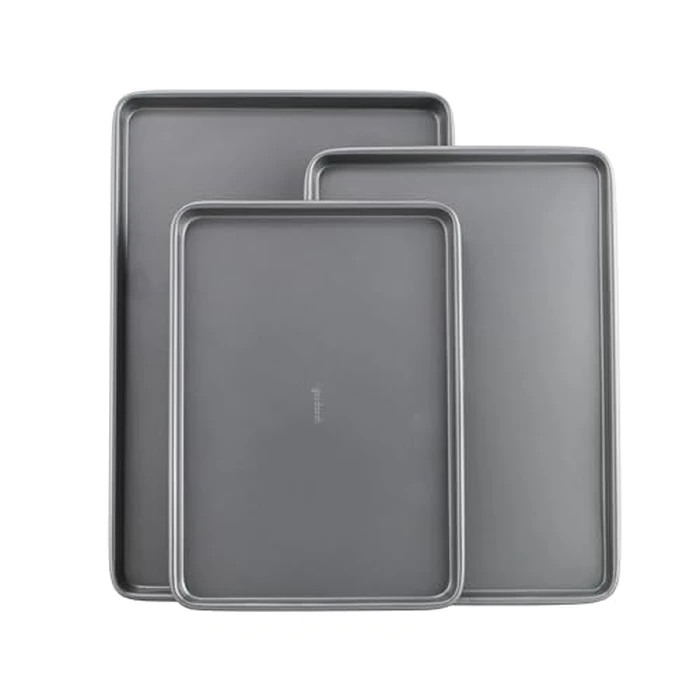 GoodCook Everyday Nonstick Baking Sheet Set, 3 Pack Includes Small (13x9) Medium (15x1) and Large (17x11) Pans Carbon Steel Construction Cookie Sheets Bakeware Set, Gray by GoodCook - Used - Like New condition - US$18.77