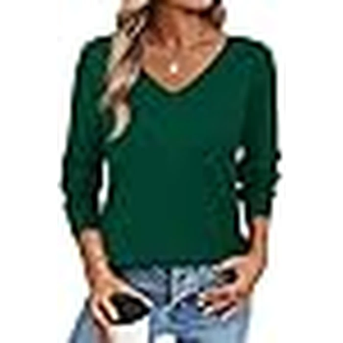 WIHOLL Sweaters for Women Trendy Fall Fashion 2026 Casual V Neck Long Sleeve Tops Crochet Knit Vacation Office School Outfits for Teachers Cute Winter Clothing Pullover Green L by WIHOLL - Image 6