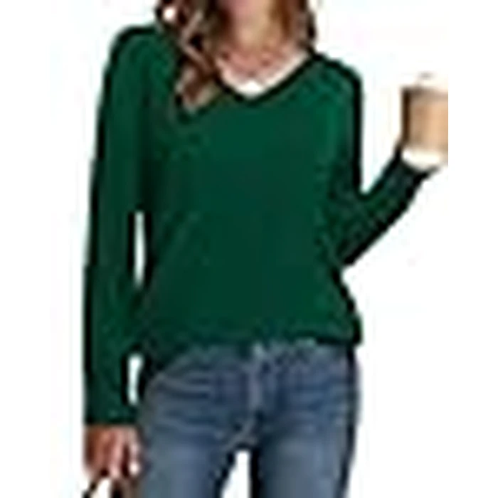 WIHOLL Sweaters for Women Trendy Fall Fashion 2026 Casual V Neck Long Sleeve Tops Crochet Knit Vacation Office School Outfits for Teachers Cute Winter Clothing Pullover Green L by WIHOLL - Image 9