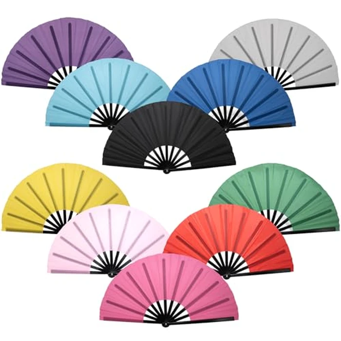 QIRMIZI 10PCS Large Folding Hand Rave Fan - Popping Fan Clacking Fans for Chinese Kung Fu, Tai Chi, Dance, Music Festivals,Carnivals, Weddings, EDM Events, Parties & Decorations,Mixed by QIRMIZI - Used - Very Good condition - US$20.73