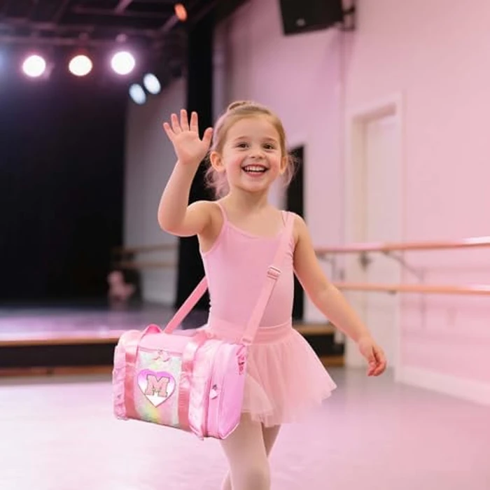 Personalized Monogram Dance Bag for Girls - 3-6 Years duffle bag for Kids Lightweight Water Resistant Oxford Backpack for Ballet Cheerleading Sleepovers Gymnastics Pink N by RHCPFOVR - Image 4