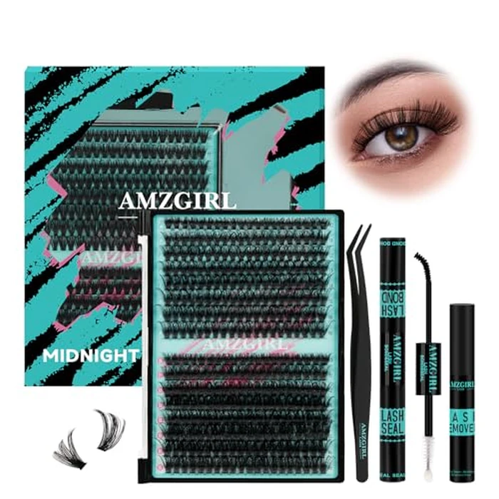 Lash Extension Kit 320Pcs,DIY Individual Lashes Clusters Kit,Lash Bond And Seal,Lash Remover For Eyelashes Extensions,Lash Applicator Tool For False Eyelash Cluster Kit At Home(7090D,D-Mix10-16mmKit) by AMZGIRL LASH - Image 1