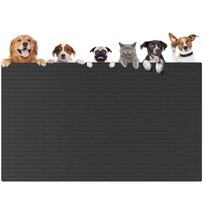 51.2"x25.6"(130cmx65cm) Largest Dog Food Mat, XXXXL Silicone Dog and Cat Mat for Food and Water Bowls, Thinken Waterproof Non-Slip XXXL Pet Feeding Mat for Floors, Black by Goldleaf - Used - Very Good condition