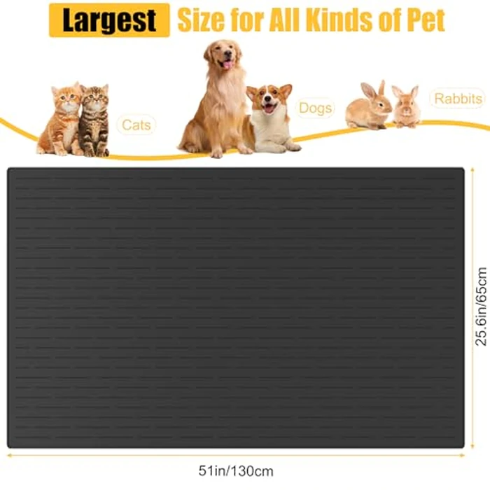 51.2"x25.6"(130cmx65cm) Largest Dog Food Mat, XXXXL Silicone Dog and Cat Mat for Food and Water Bowls, Thinken Waterproof Non-Slip XXXL Pet Feeding Mat for Floors, Black by Goldleaf - Image 2