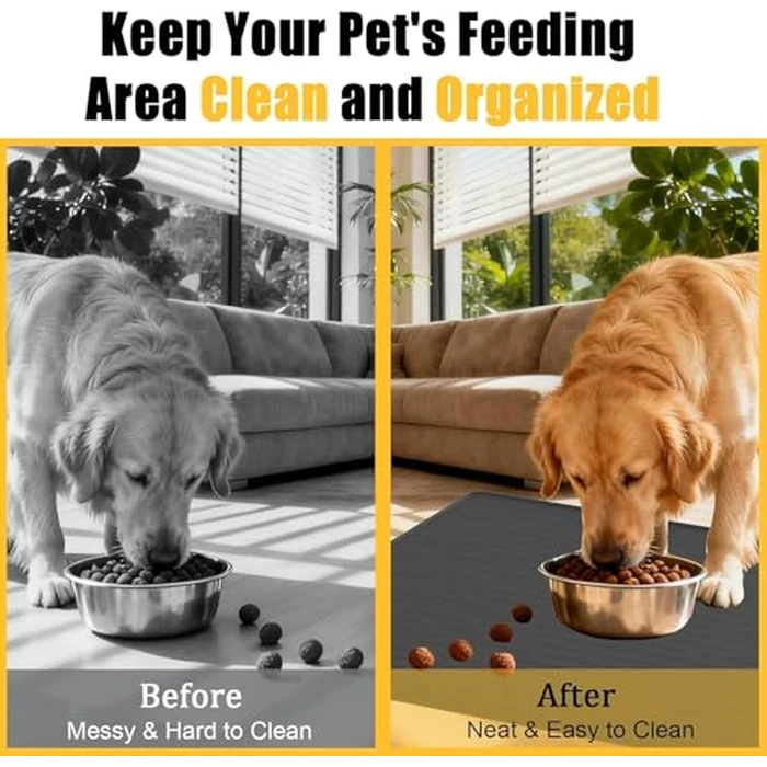 51.2"x25.6"(130cmx65cm) Largest Dog Food Mat, XXXXL Silicone Dog and Cat Mat for Food and Water Bowls, Thinken Waterproof Non-Slip XXXL Pet Feeding Mat for Floors, Black by Goldleaf - Image 3