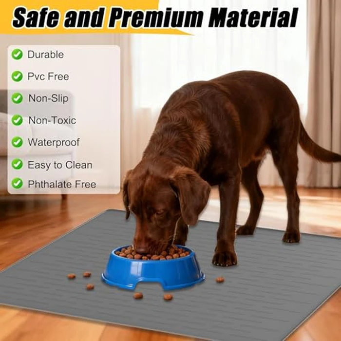 51.2"x25.6"(130cmx65cm) Largest Dog Food Mat, XXXXL Silicone Dog and Cat Mat for Food and Water Bowls, Thinken Waterproof Non-Slip XXXL Pet Feeding Mat for Floors, Black by Goldleaf - Image 4