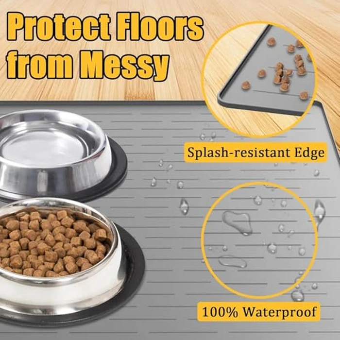 51.2"x25.6"(130cmx65cm) Largest Dog Food Mat, XXXXL Silicone Dog and Cat Mat for Food and Water Bowls, Thinken Waterproof Non-Slip XXXL Pet Feeding Mat for Floors, Black by Goldleaf - Image 5