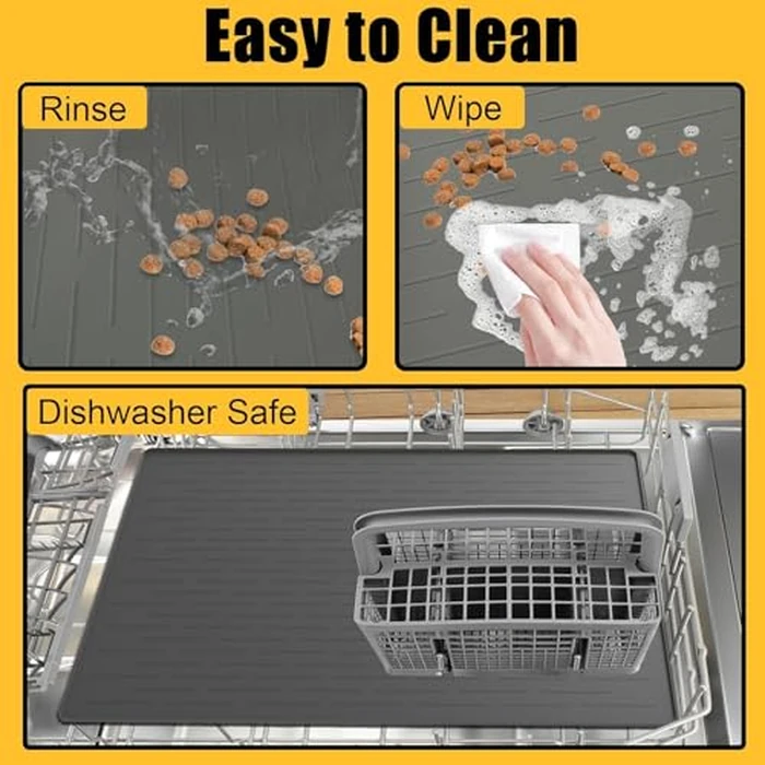 51.2"x25.6"(130cmx65cm) Largest Dog Food Mat, XXXXL Silicone Dog and Cat Mat for Food and Water Bowls, Thinken Waterproof Non-Slip XXXL Pet Feeding Mat for Floors, Black by Goldleaf - Image 6