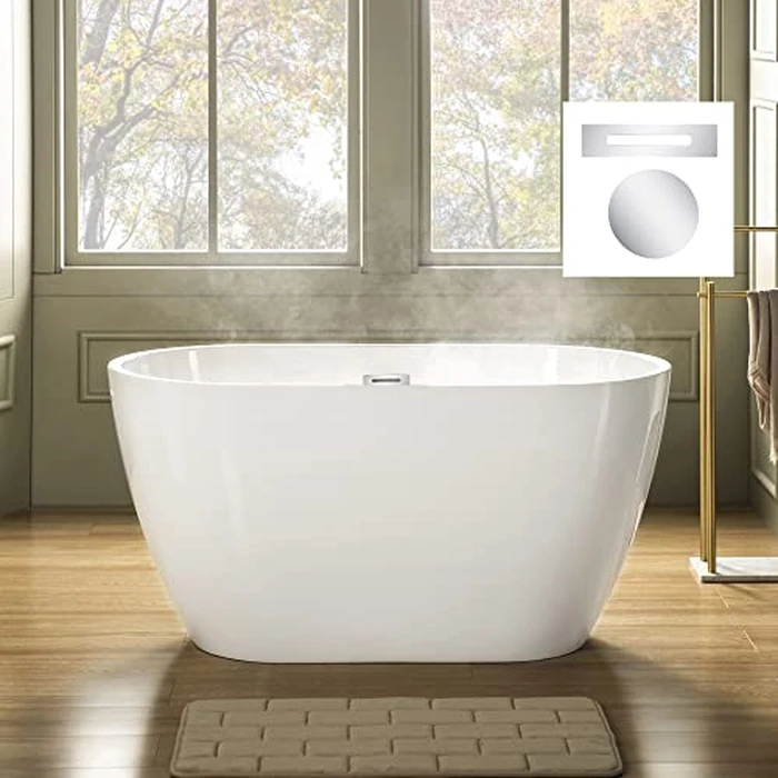 WOODBRIDGE 48" Acrylic Freestanding Bathtub Contemporary Soaking Tub, White Acrylic(Chrome Drain/Overflow),BTA1703-C-Drain&O by WOODBRIDGE - Image 2
