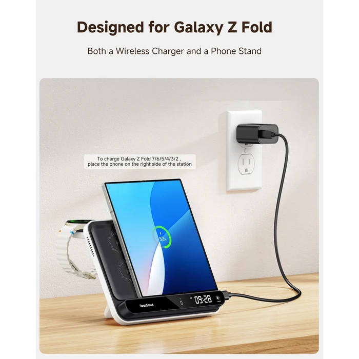 Wireless Charger for Samsung Z Fold 7/S25 Ultra, 30W Fast Charging Station for Samsung Z Fold 7/6/5/4/3/2, Foldable Charger Stand for Galaxy Watch 8/8 Classic/Ultra/7/6/5/4/3, SwanScout 710FS by SwanScout - Image 2