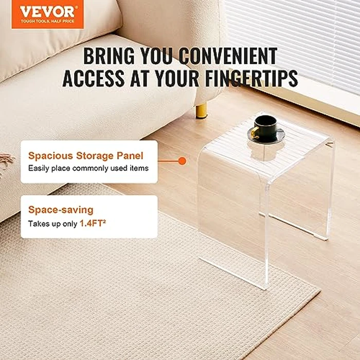 VEVOR Acrylic Side Table, U- Shaped Coffee Table, Clear Acrylic End Table with Waterfall Edges for Drink, Food, Snack Used in Living Room & Bedroom by VEVOR - Image 2