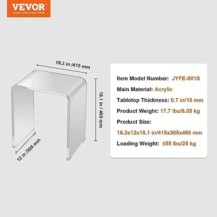 VEVOR Acrylic Side Table, U- Shaped Coffee Table, Clear Acrylic End Table with Waterfall Edges for Drink, Food, Snack Used in Living Room & Bedroom by VEVOR - Image 7