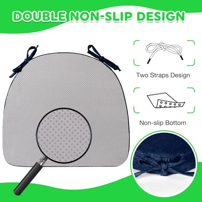 Chair Seat Cushions for Dining Chairs Non Slip Bottom U Shaped Ties,High Resilience Foam Bar Stool Farmhouse Kitchen Chair Pads Set of 4 16"x17"x2" Navy Home Decor Accessories Dorm Room Essentials by MIDLADE - Image 3