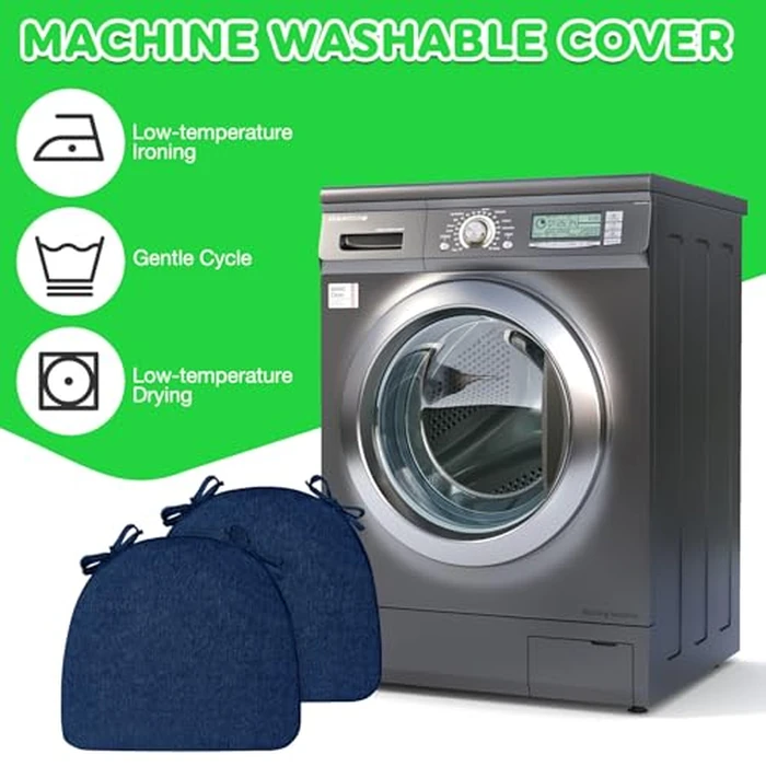 Chair Seat Cushions for Dining Chairs Non Slip Bottom U Shaped Ties,High Resilience Foam Bar Stool Farmhouse Kitchen Chair Pads Set of 4 16"x17"x2" Navy Home Decor Accessories Dorm Room Essentials by MIDLADE - Image 5