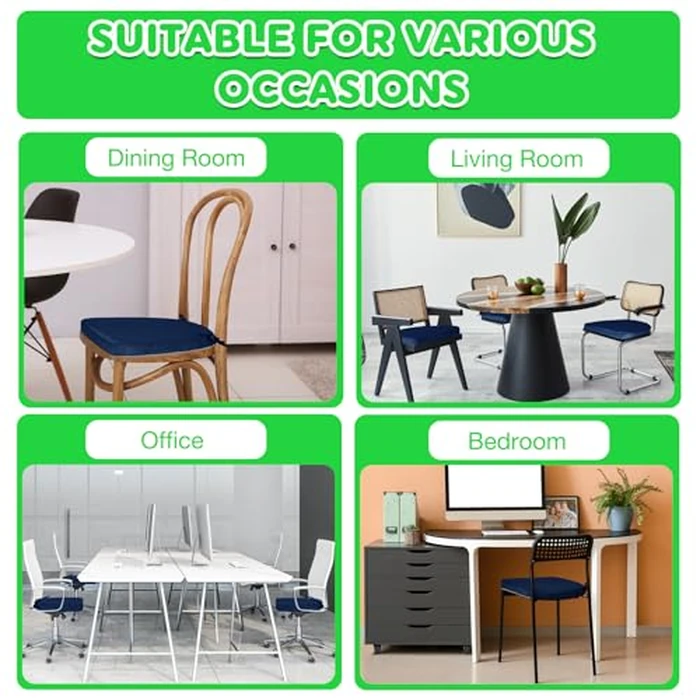 Chair Seat Cushions for Dining Chairs Non Slip Bottom U Shaped Ties,High Resilience Foam Bar Stool Farmhouse Kitchen Chair Pads Set of 4 16"x17"x2" Navy Home Decor Accessories Dorm Room Essentials by MIDLADE - Image 6